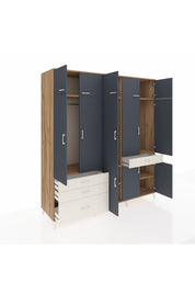 Kronos Dolap 8 Raflı 4 Çekmeceli 3 Askılı 220x59x243 Çam-Antrasit/Aytaşı