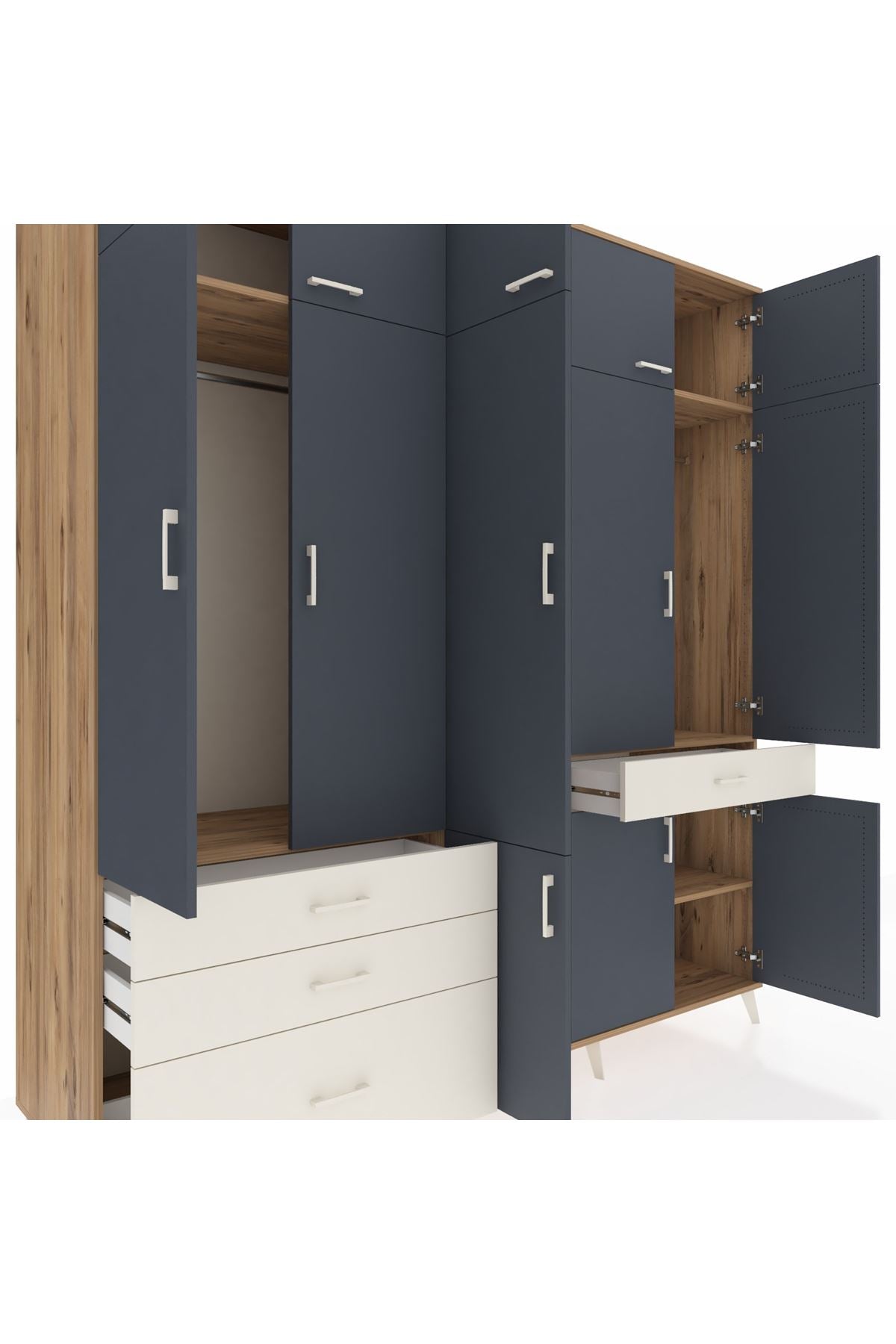 Kronos Dolap 8 Raflı 4 Çekmeceli 3 Askılı 220x59x243 Çam-Antrasit/Aytaşı
