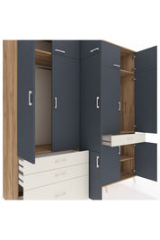 Kronos Dolap 8 Raflı 4 Çekmeceli 3 Askılı 220x59x243 Çam-Antrasit/Aytaşı