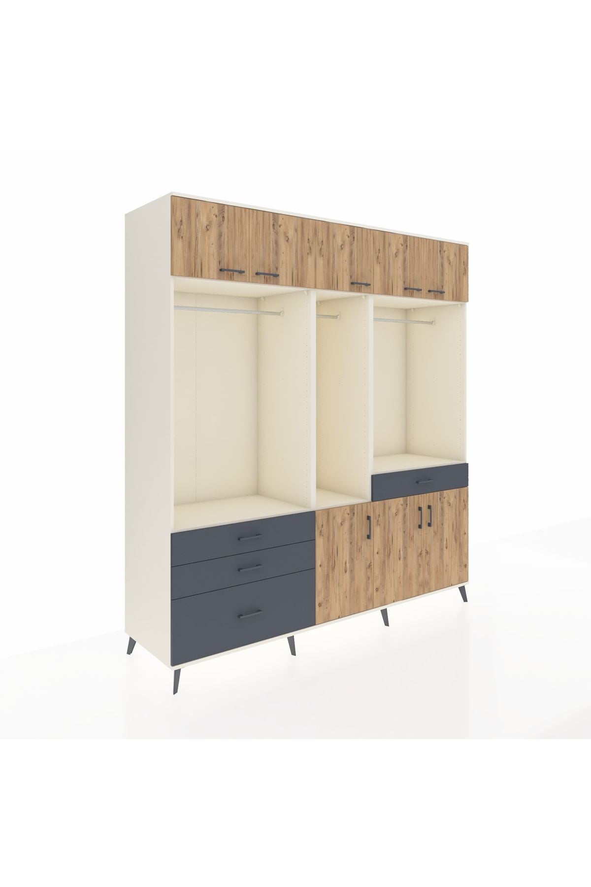 Kronos Dolap 8 Raflı 4 Çekmeceli 3 Askılı 220x59x243 Aytaşı-Çam/Antrasit