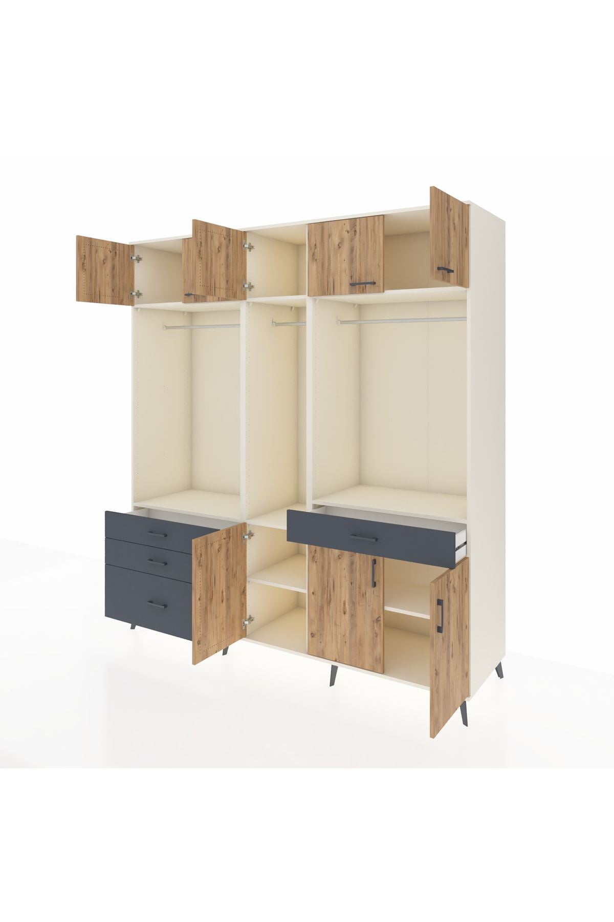 Kronos Dolap 8 Raflı 4 Çekmeceli 3 Askılı 220x59x243 Aytaşı-Çam/Antrasit