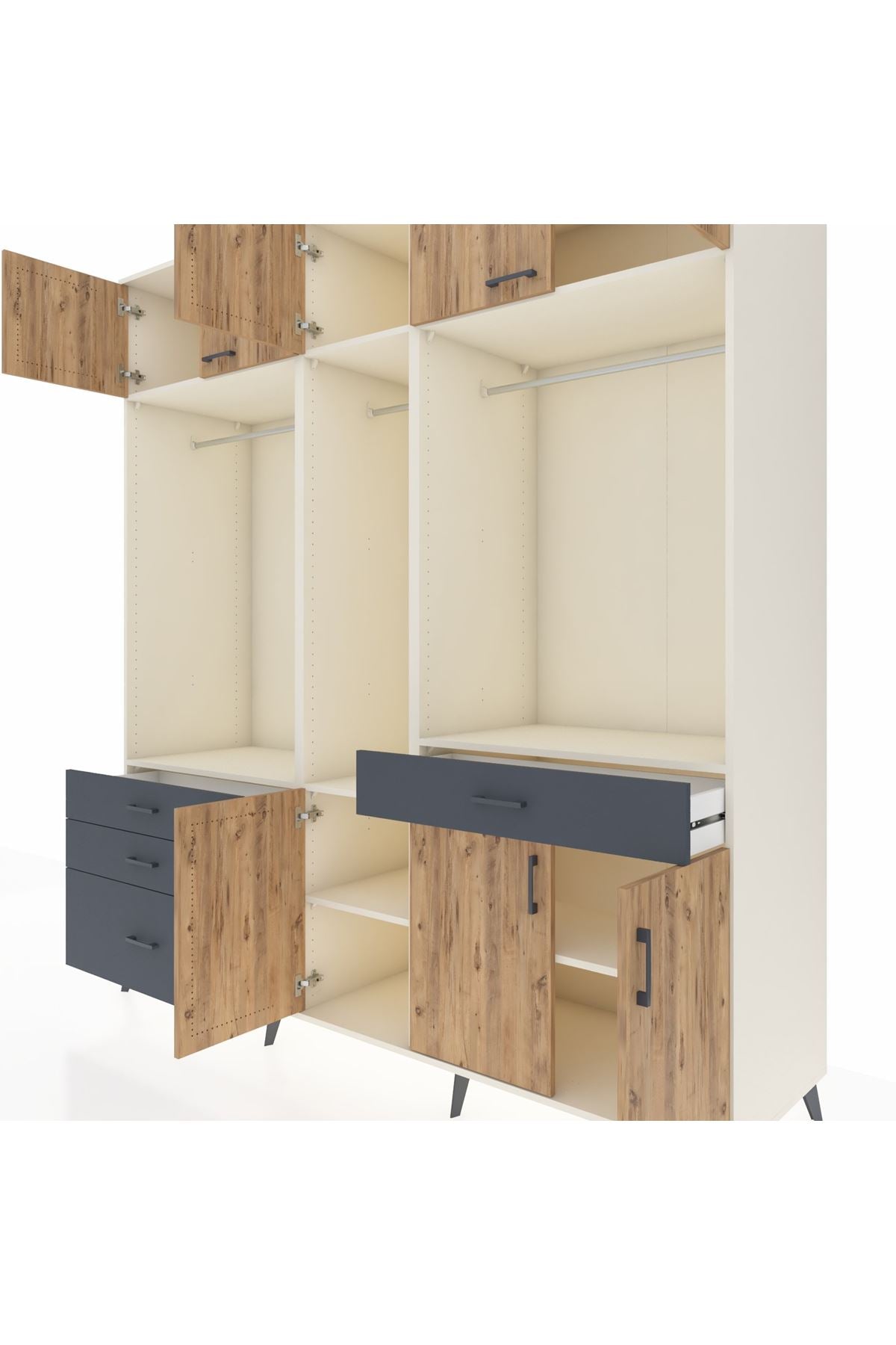 Kronos Dolap 8 Raflı 4 Çekmeceli 3 Askılı 220x59x243 Aytaşı-Çam/Antrasit