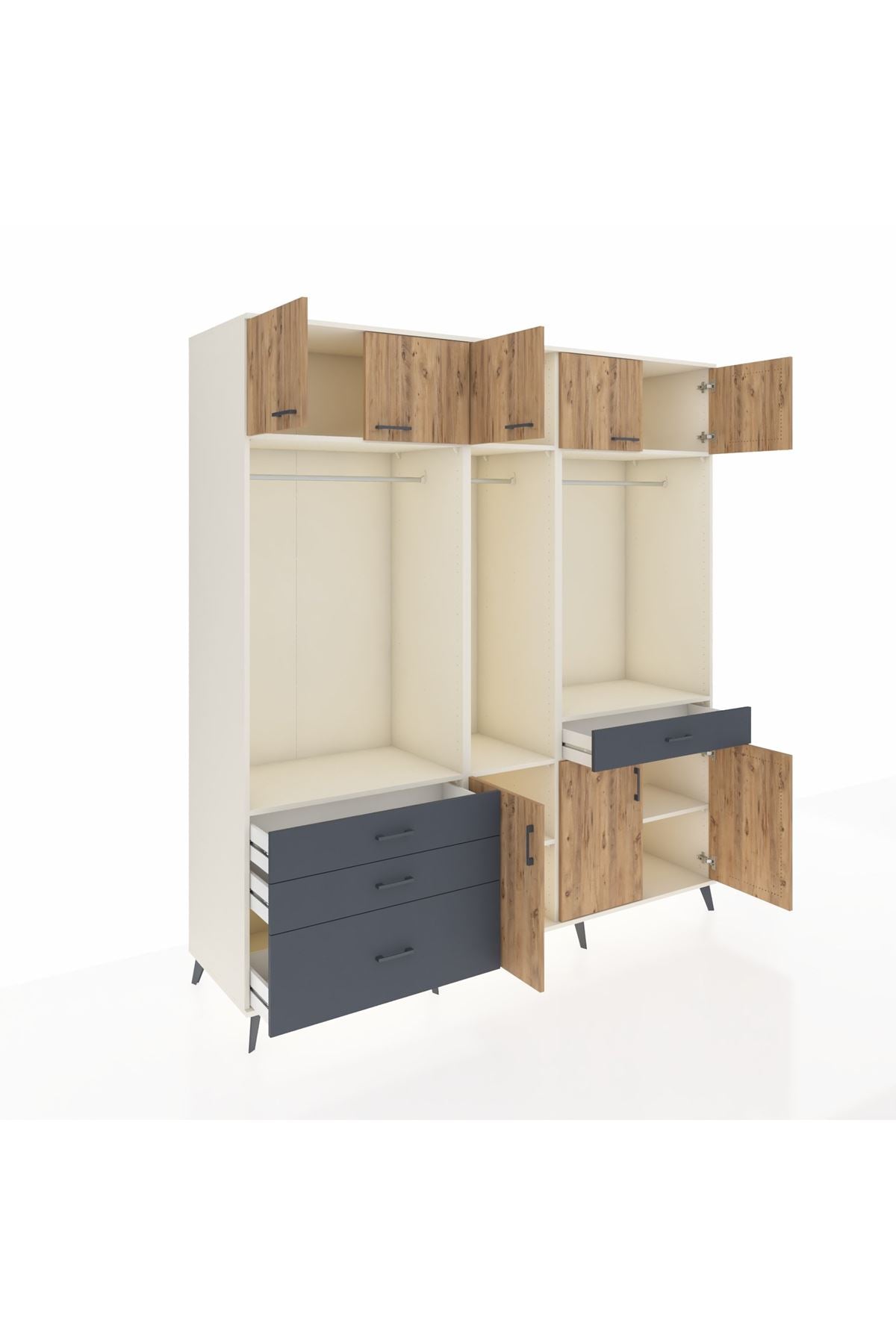 Kronos Dolap 8 Raflı 4 Çekmeceli 3 Askılı 220x59x243 Aytaşı-Çam/Antrasit