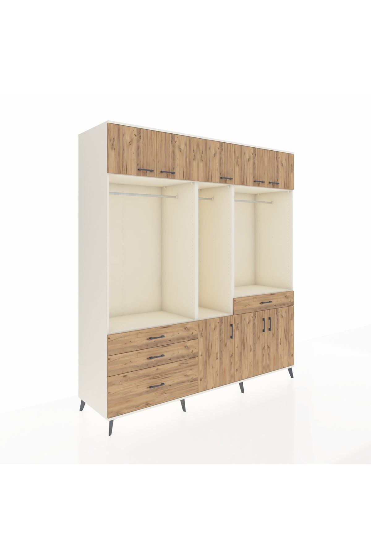 Kronos Dolap 8 Raflı 4 Çekmeceli 3 Askılı 220x59x243 Aytaşı-Çam/Çam