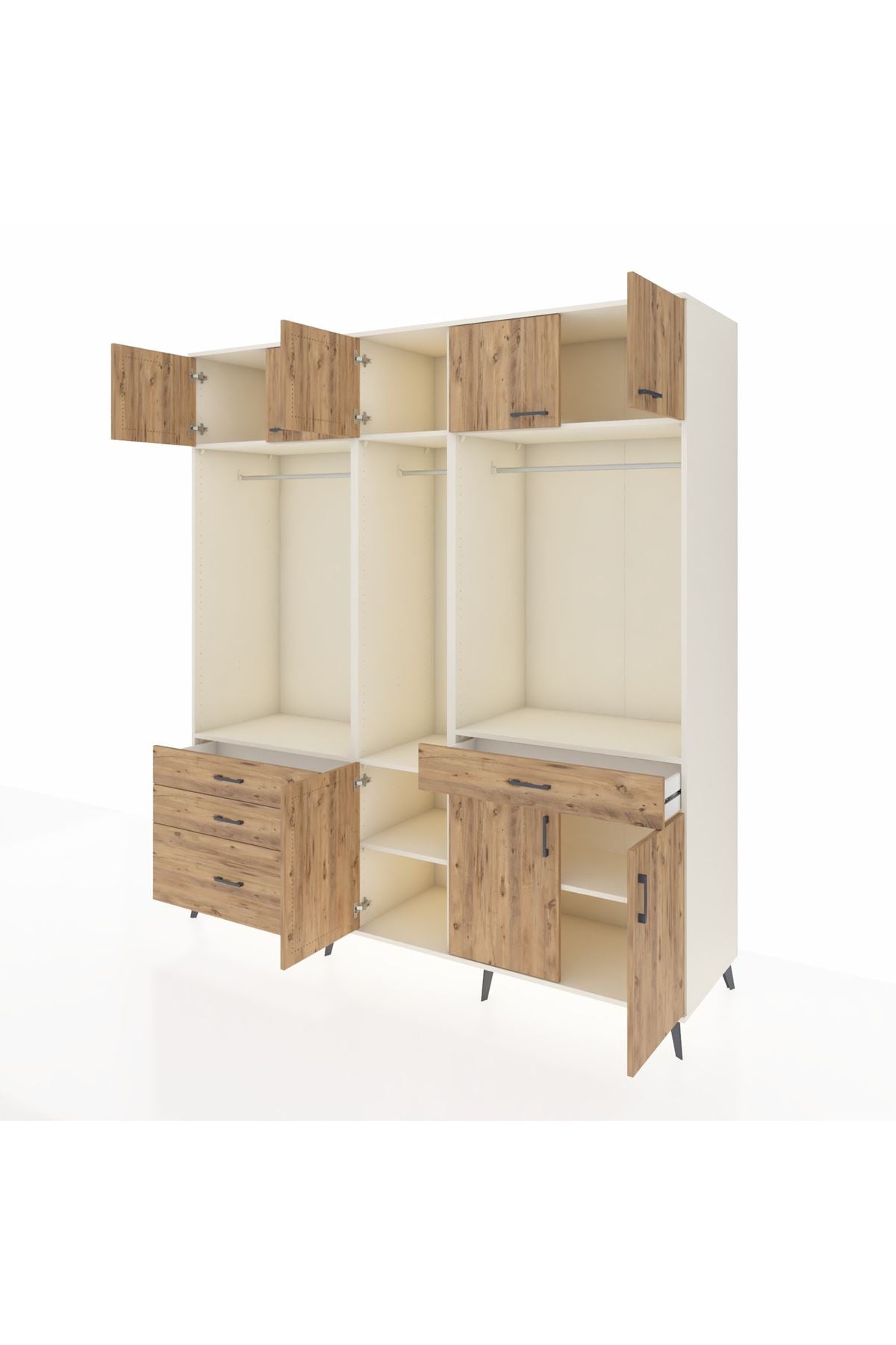 Kronos Dolap 8 Raflı 4 Çekmeceli 3 Askılı 220x59x243 Aytaşı-Çam/Çam