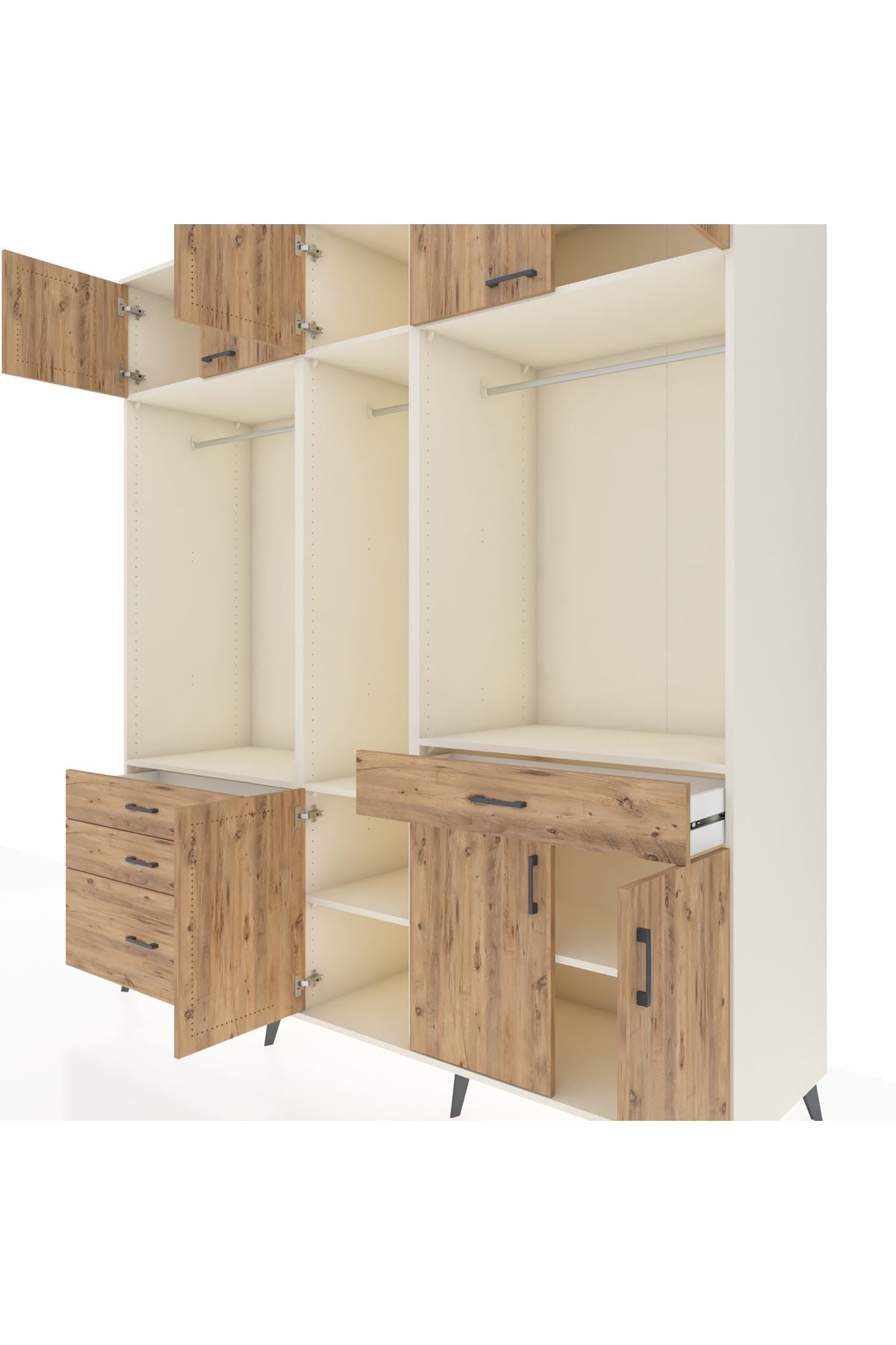 Kronos Dolap 8 Raflı 4 Çekmeceli 3 Askılı 220x59x243 Aytaşı-Çam/Çam