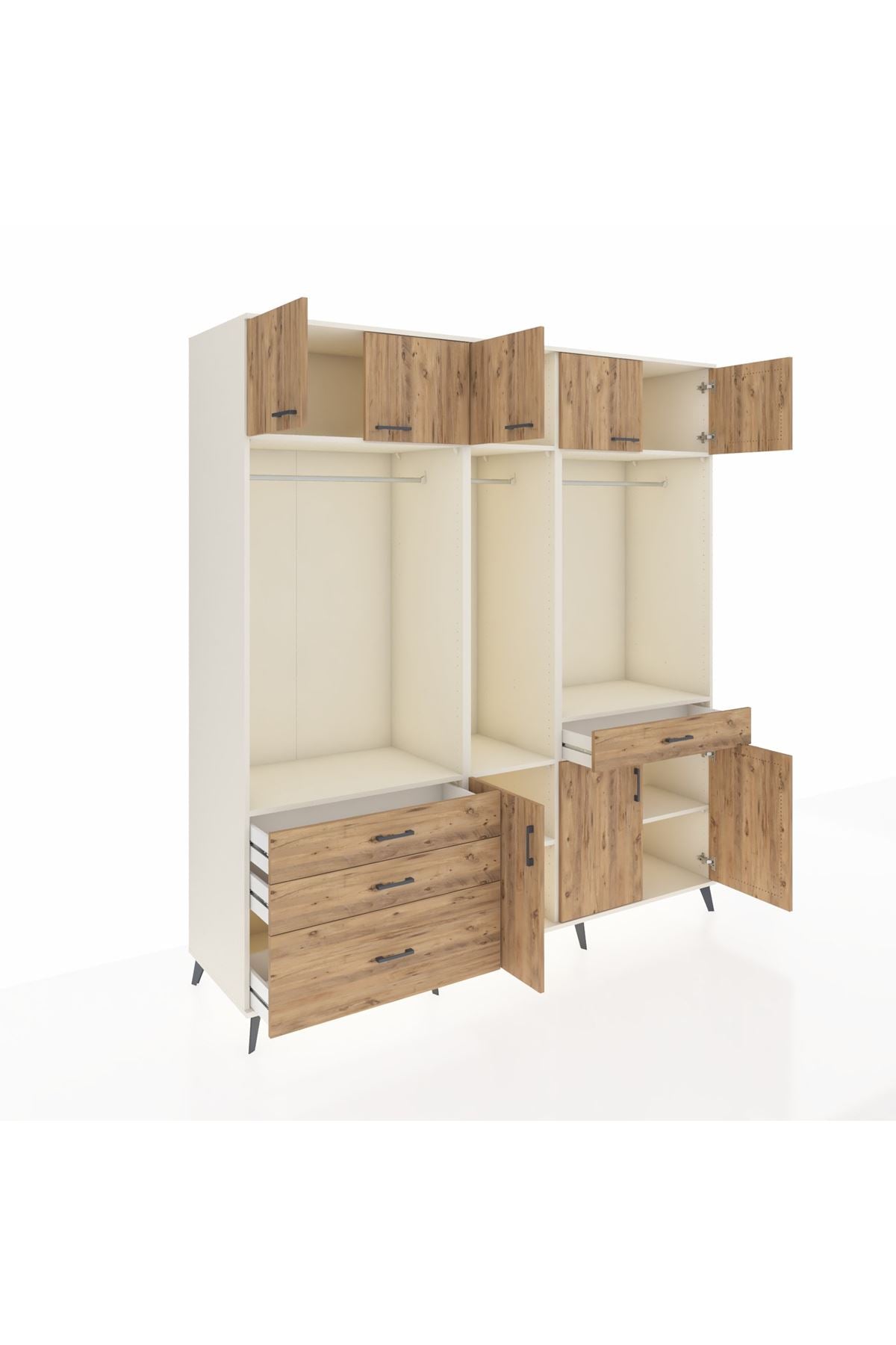 Kronos Dolap 8 Raflı 4 Çekmeceli 3 Askılı 220x59x243 Aytaşı-Çam/Çam