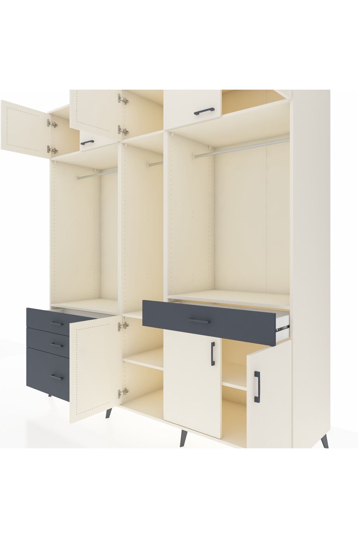 Kronos Dolap 8 Raflı 4 Çekmeceli 3 Askılı 220x59x243 Aytaşı-Aytaşı/Antrasit