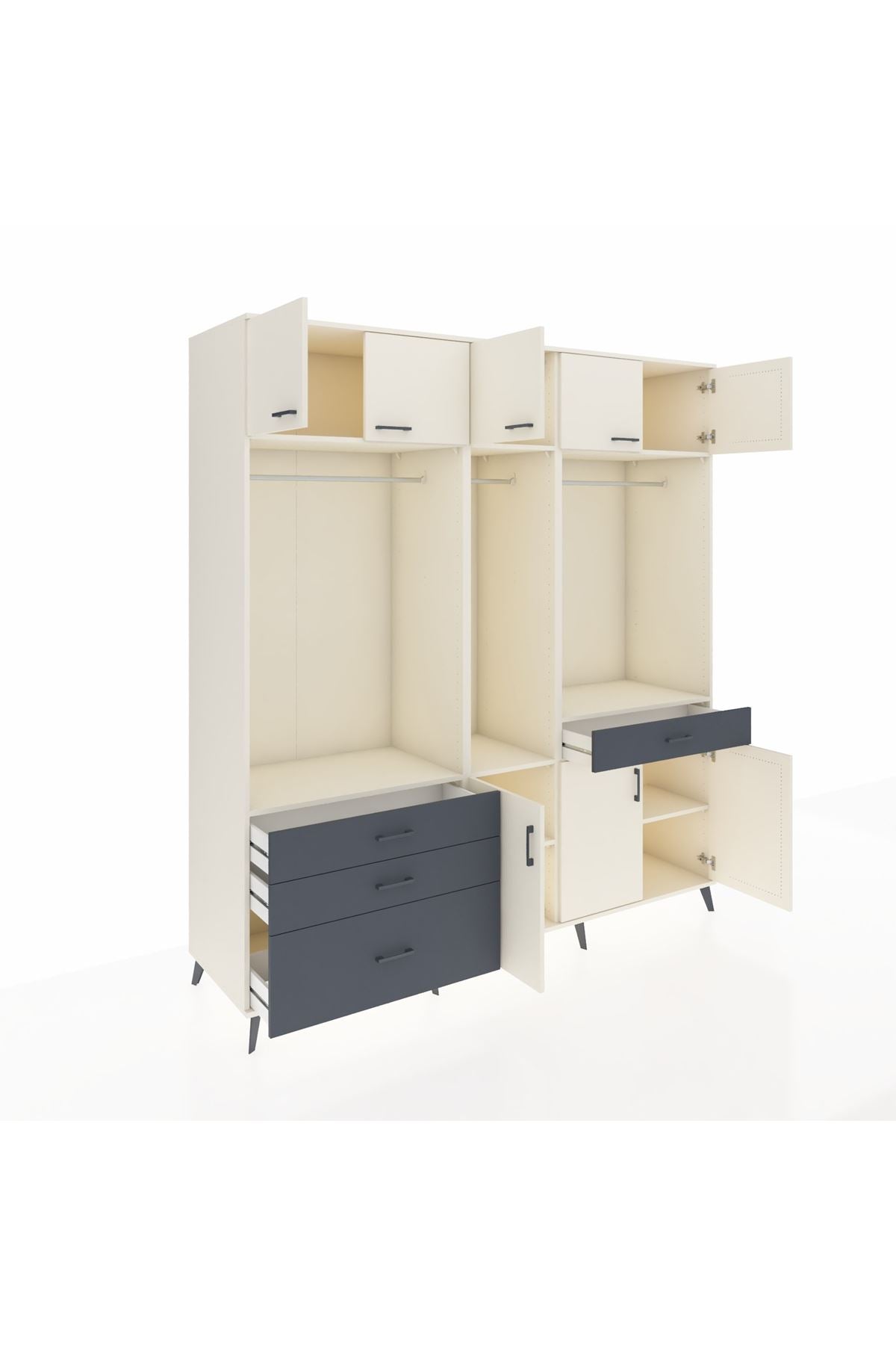 Kronos Dolap 8 Raflı 4 Çekmeceli 3 Askılı 220x59x243 Aytaşı-Aytaşı/Antrasit