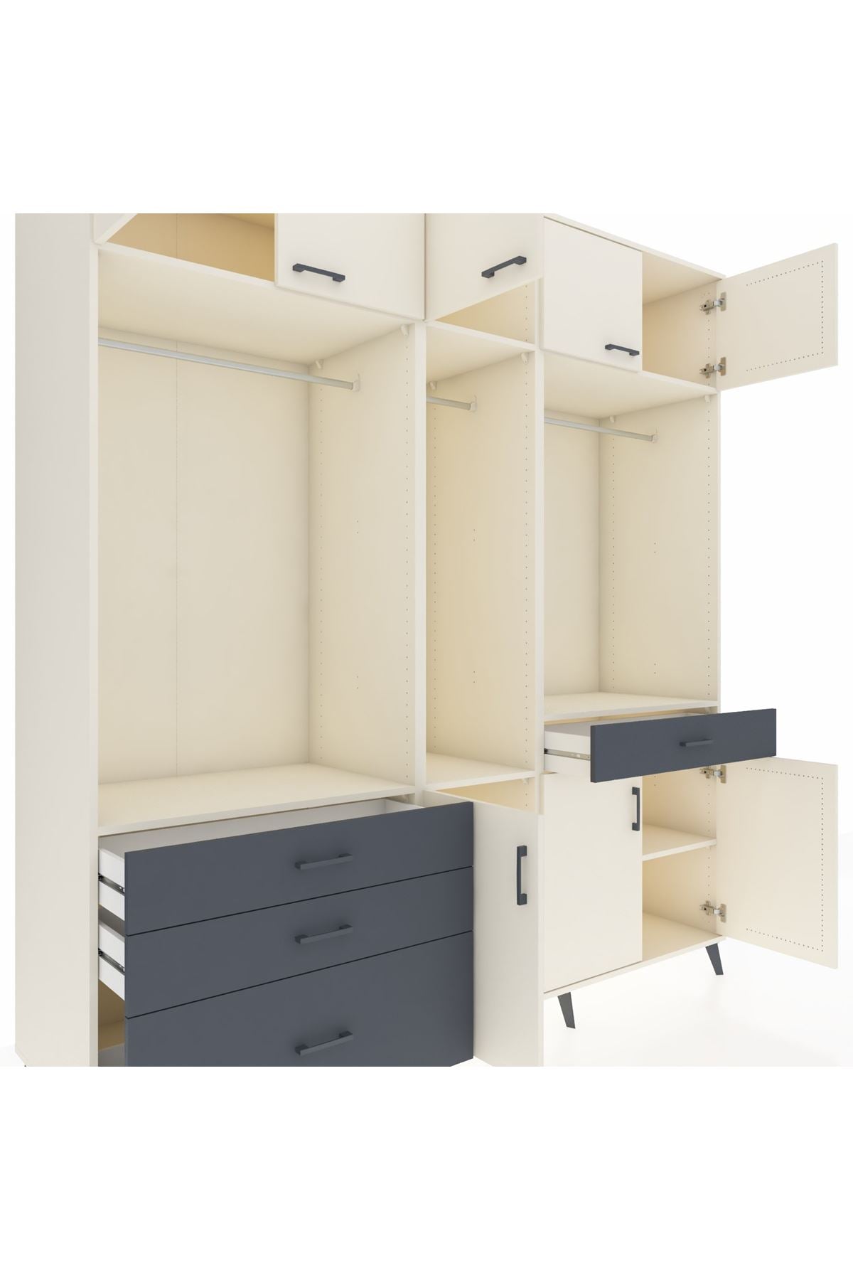 Kronos Dolap 8 Raflı 4 Çekmeceli 3 Askılı 220x59x243 Aytaşı-Aytaşı/Antrasit