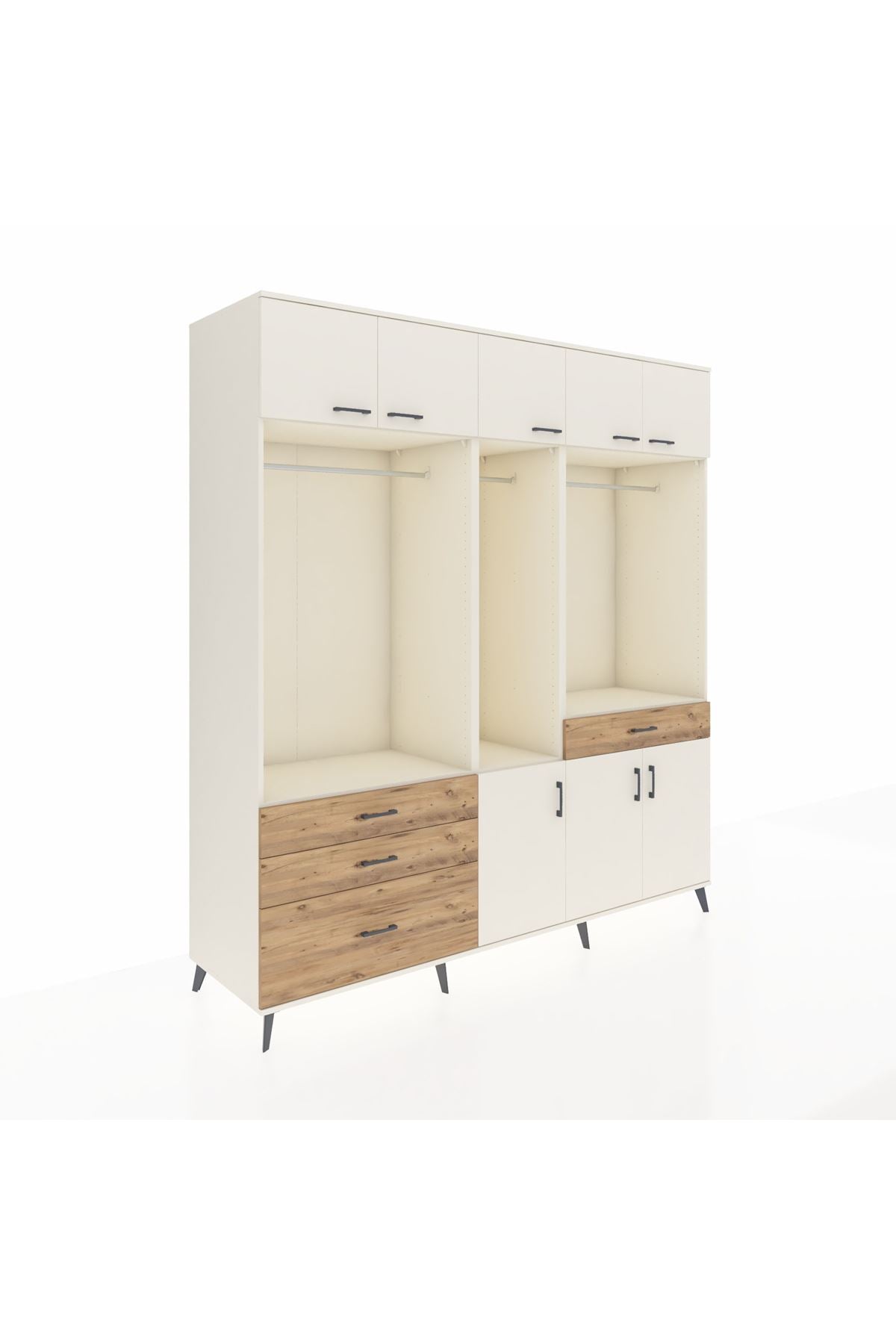 Kronos Dolap 8 Raflı 4 Çekmeceli 3 Askılı 220x59x243 Aytaşı-Aytaşı/Çam