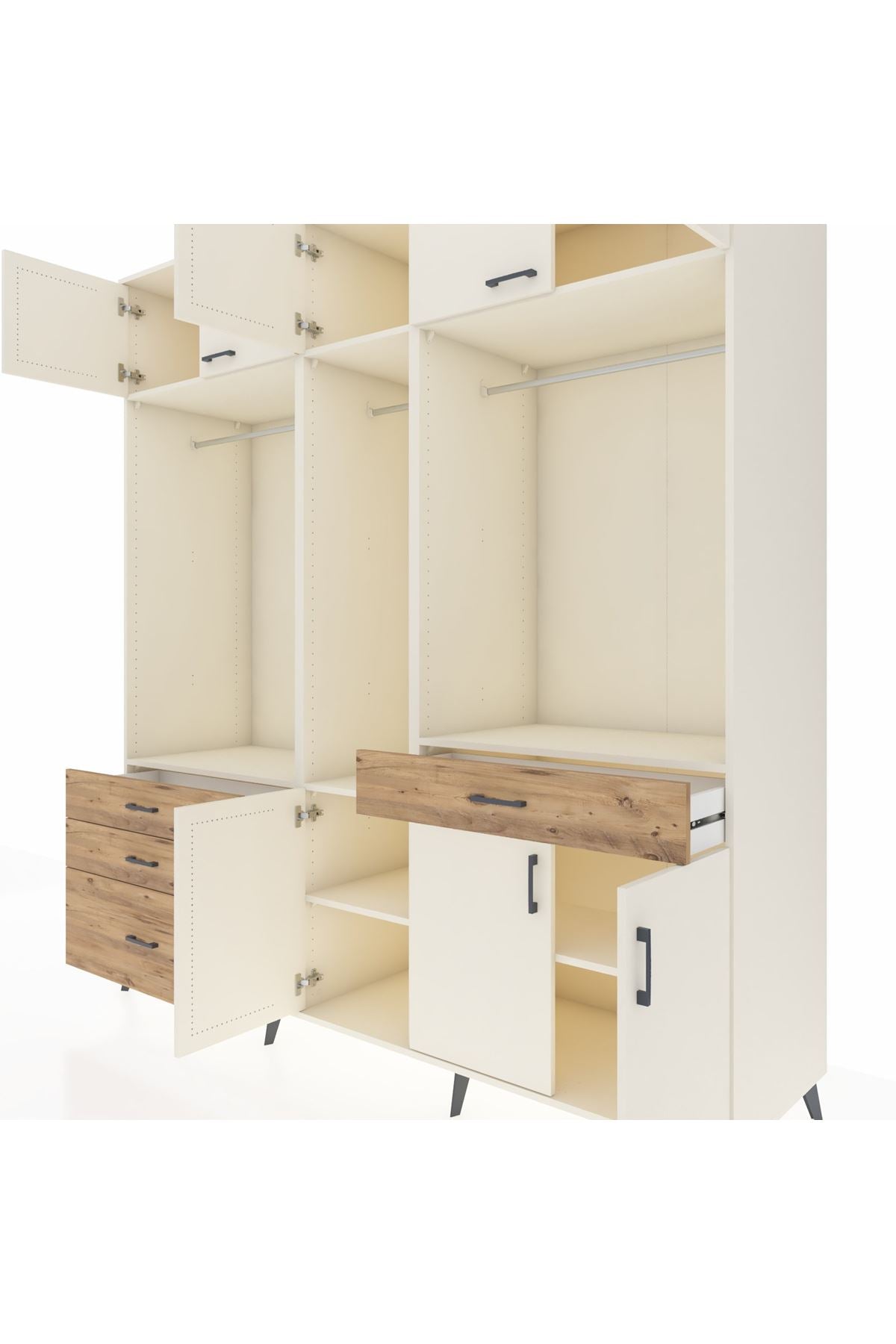 Kronos Dolap 8 Raflı 4 Çekmeceli 3 Askılı 220x59x243 Aytaşı-Aytaşı/Çam