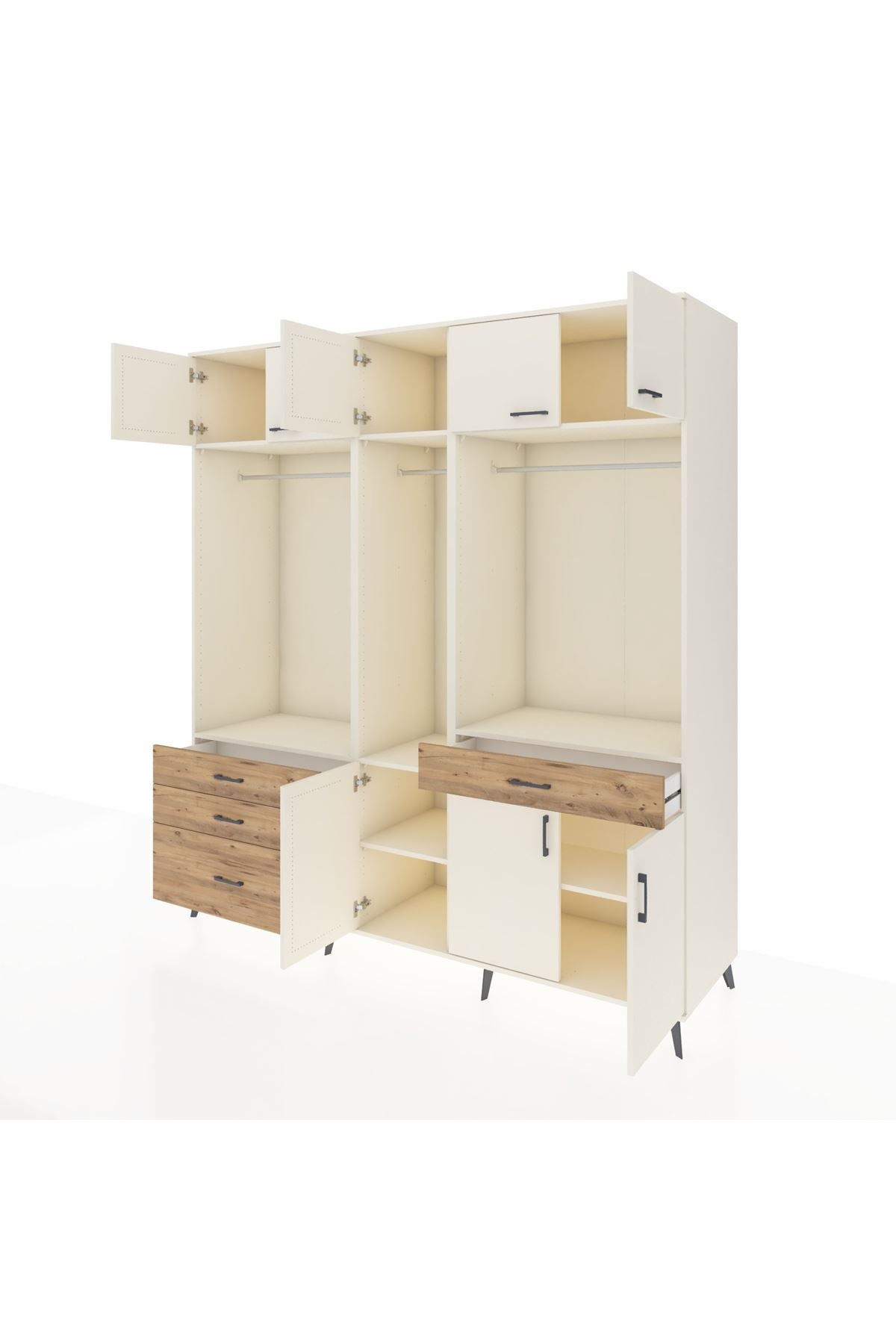 Kronos Dolap 8 Raflı 4 Çekmeceli 3 Askılı 220x59x243 Aytaşı-Aytaşı/Çam