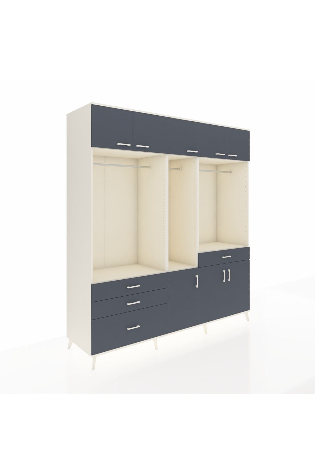 Kronos Dolap 8 Raflı 4 Çekmeceli 3 Askılı 220x59x243 Aytaşı-Antrasit/Antrasit