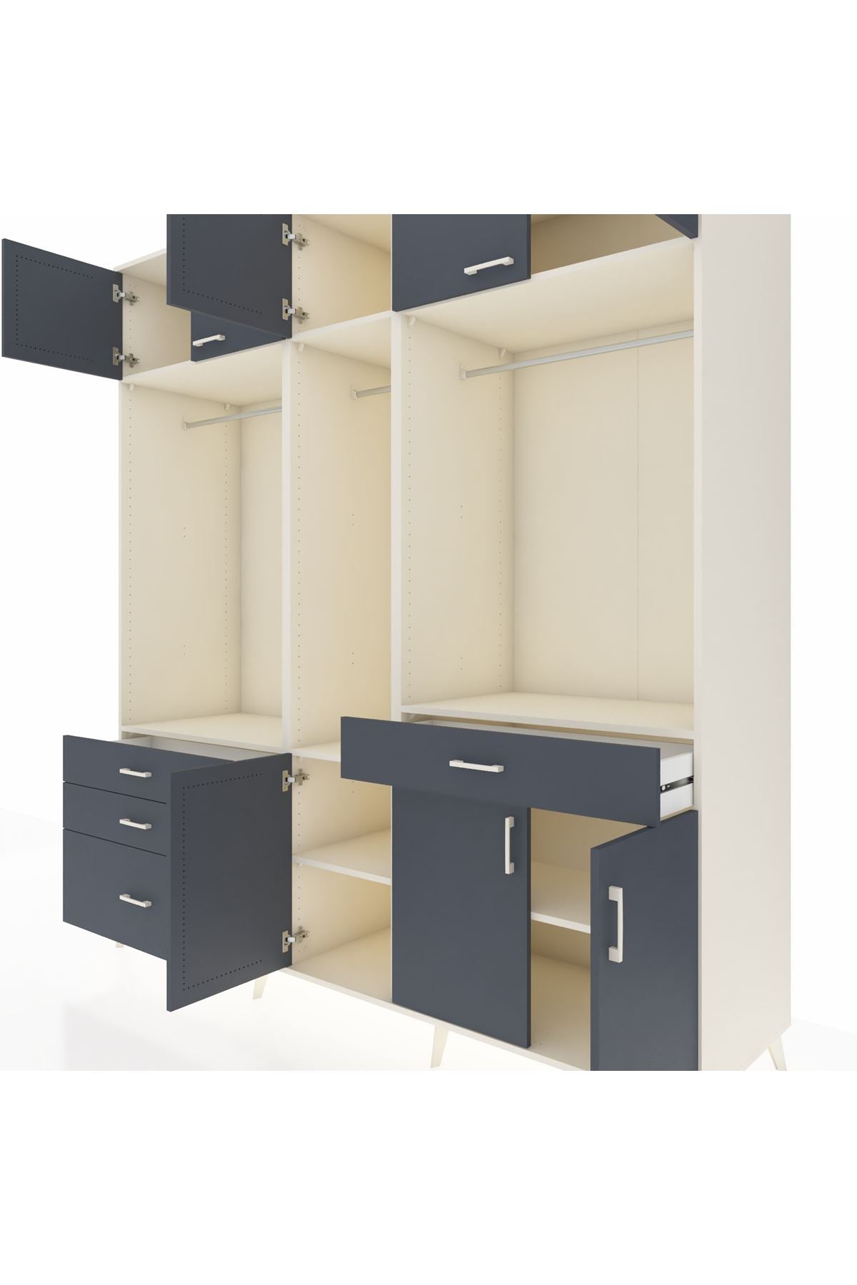 Kronos Dolap 8 Raflı 4 Çekmeceli 3 Askılı 220x59x243 Aytaşı-Antrasit/Antrasit