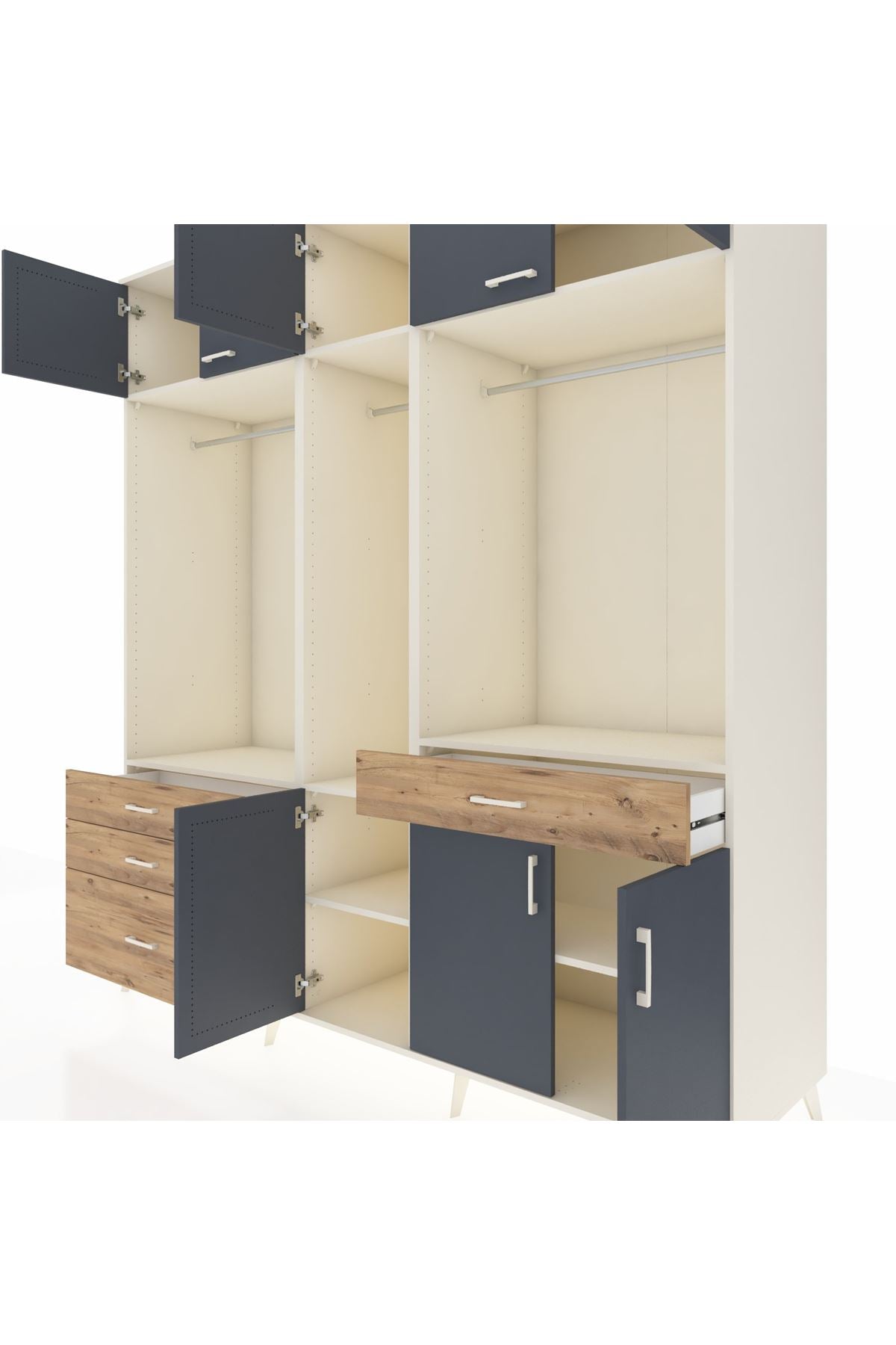 Kronos Dolap 8 Raflı 4 Çekmeceli 3 Askılı 220x59x243 Aytaşı-Antrasit/Çam