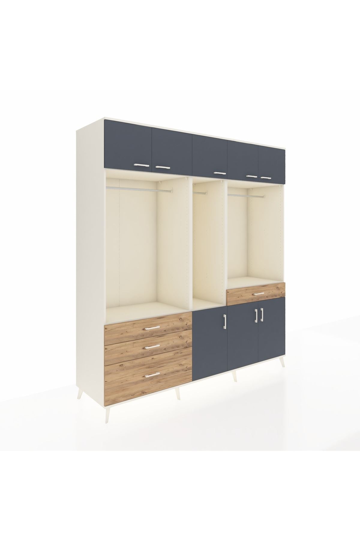 Kronos Dolap 8 Raflı 4 Çekmeceli 3 Askılı 220x59x243 Aytaşı-Antrasit/Çam