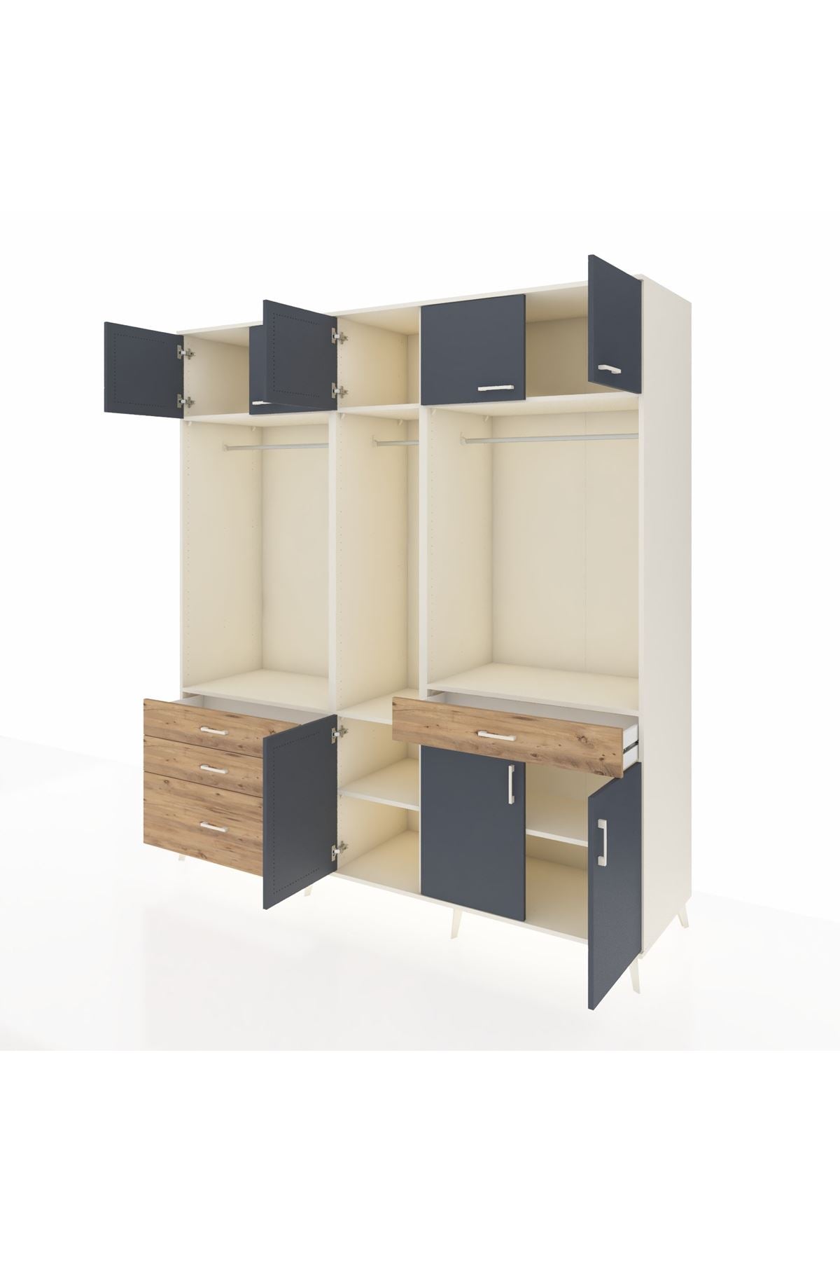 Kronos Dolap 8 Raflı 4 Çekmeceli 3 Askılı 220x59x243 Aytaşı-Antrasit/Çam