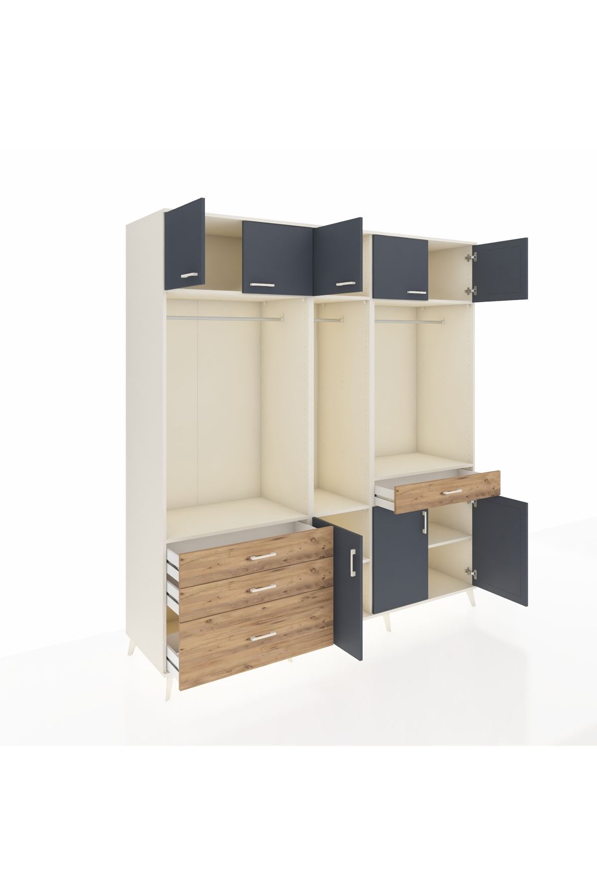 Kronos Dolap 8 Raflı 4 Çekmeceli 3 Askılı 220x59x243 Aytaşı-Antrasit/Çam