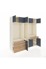 Kronos Dolap 8 Raflı 4 Çekmeceli 3 Askılı 220x59x243 Aytaşı-Antrasit/Çam