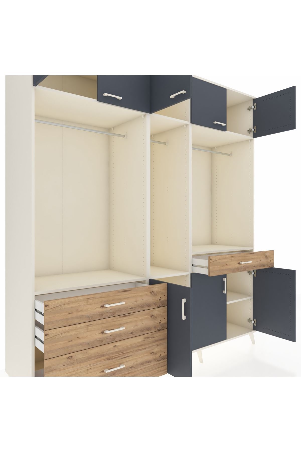 Kronos Dolap 8 Raflı 4 Çekmeceli 3 Askılı 220x59x243 Aytaşı-Antrasit/Çam