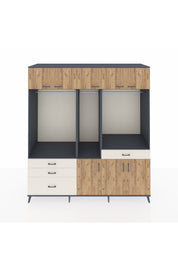 Kronos Dolap 8 Raflı 4 Çekmeceli 3 Askılı 220x59x243 Antrasit-Çam/Aytaşı