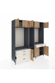 Kronos Dolap 8 Raflı 4 Çekmeceli 3 Askılı 220x59x243 Antrasit-Çam/Aytaşı