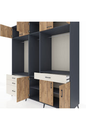 Kronos Dolap 8 Raflı 4 Çekmeceli 3 Askılı 220x59x243 Antrasit-Çam/Aytaşı