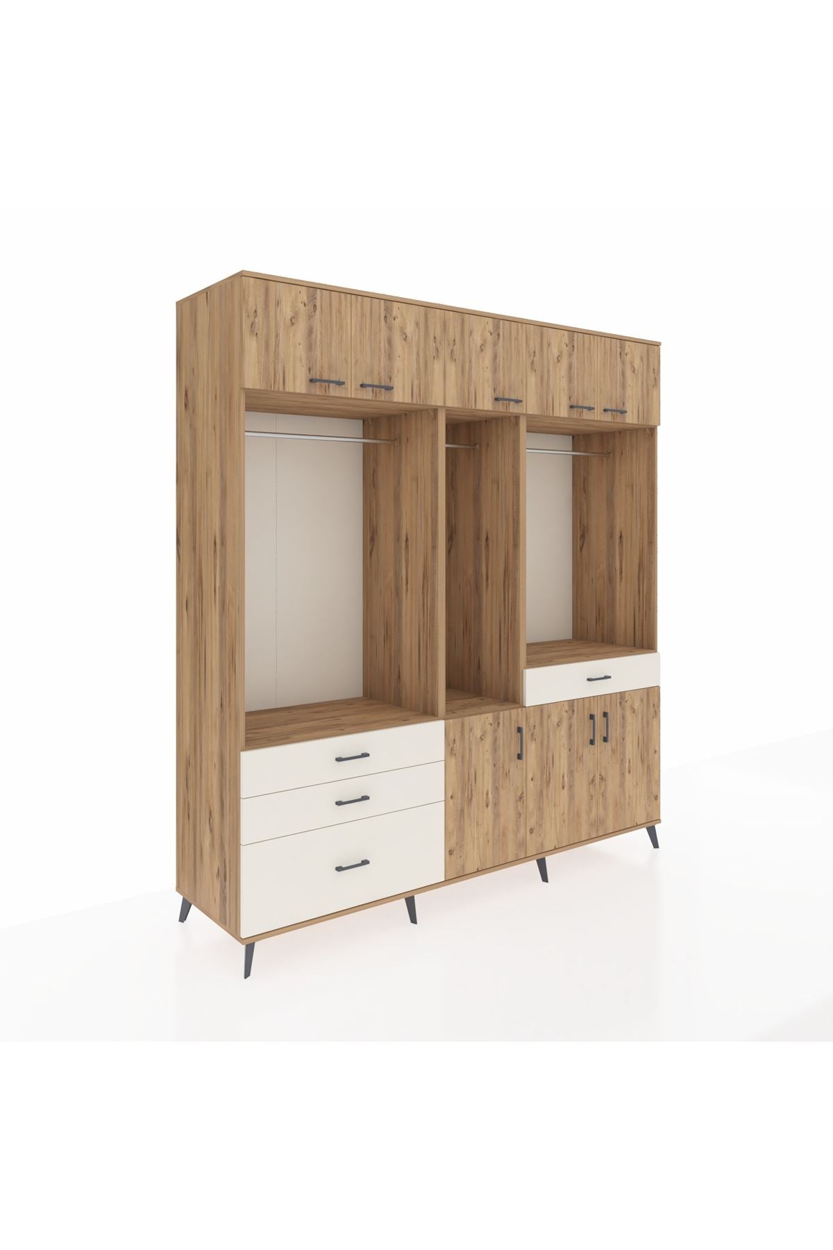 Kronos Dolap 8 Raflı 4 Çekmeceli 3 Askılı 220x59x243 Çam-Çam/Aytaşı