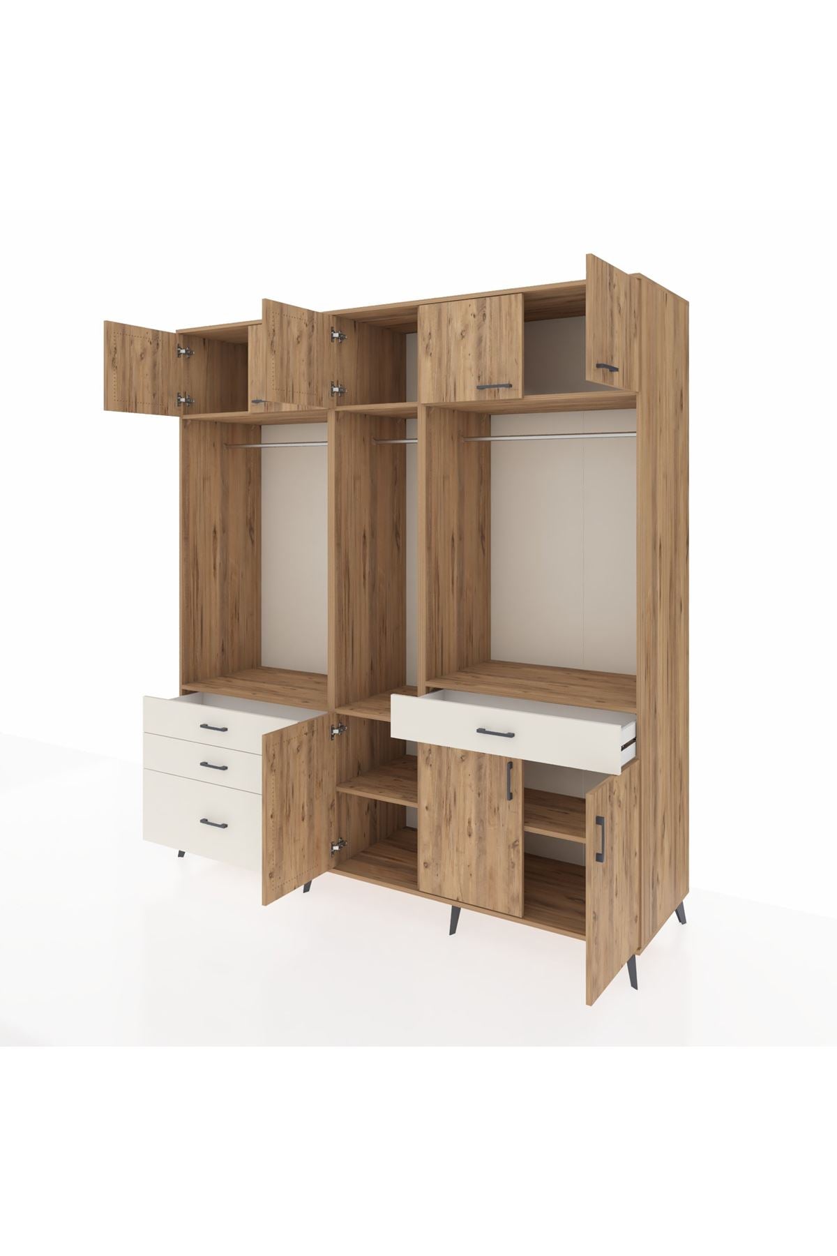 Kronos Dolap 8 Raflı 4 Çekmeceli 3 Askılı 220x59x243 Çam-Çam/Aytaşı