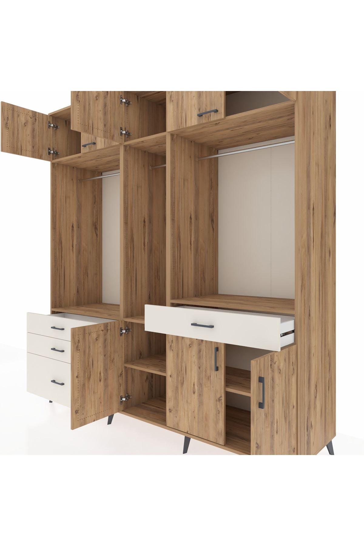 Kronos Dolap 8 Raflı 4 Çekmeceli 3 Askılı 220x59x243 Çam-Çam/Aytaşı