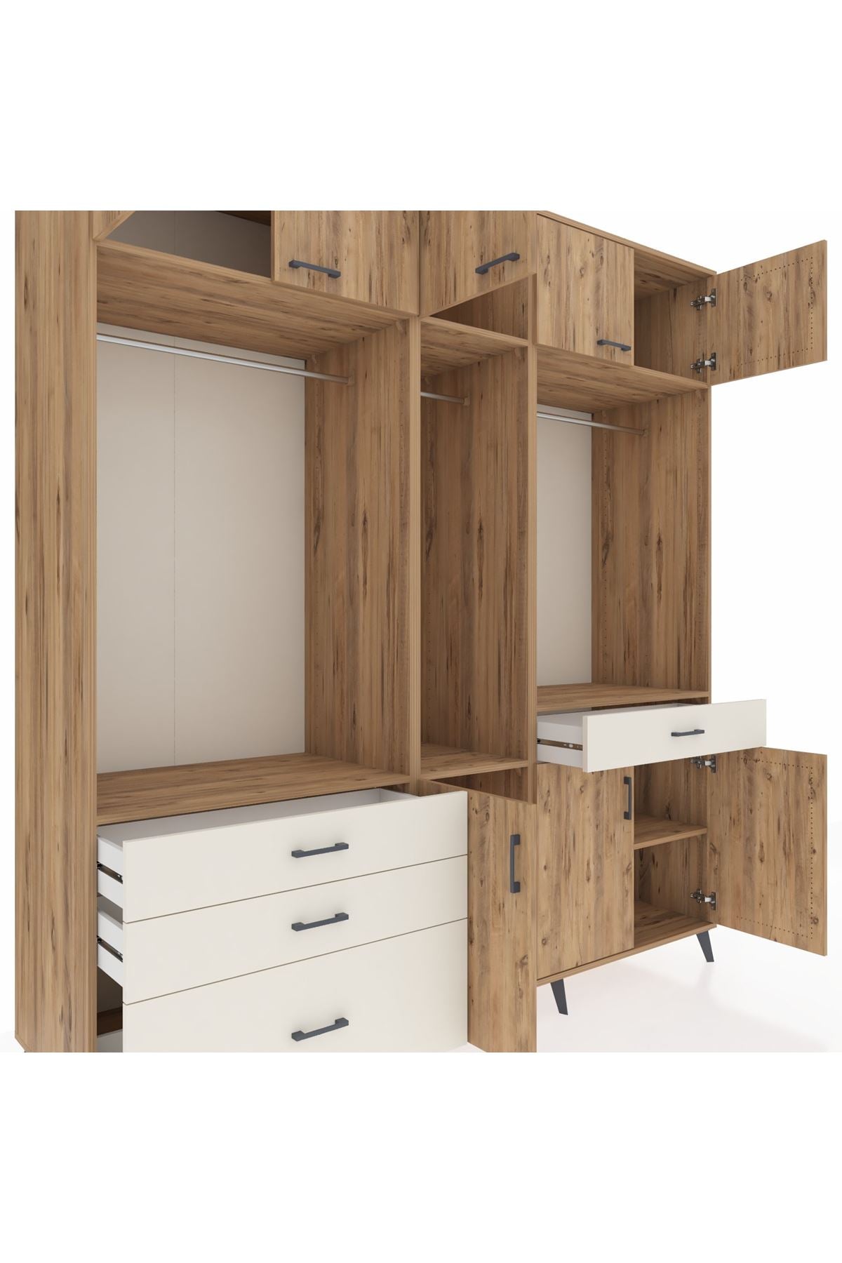 Kronos Dolap 8 Raflı 4 Çekmeceli 3 Askılı 220x59x243 Çam-Çam/Aytaşı