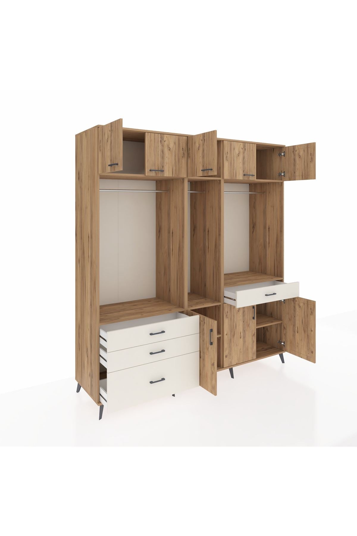 Kronos Dolap 8 Raflı 4 Çekmeceli 3 Askılı 220x59x243 Çam-Çam/Aytaşı