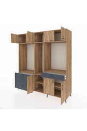 Kronos Dolap 8 Raflı 4 Çekmeceli 3 Askılı 220x59x243 Çam-Çam/Antrasit