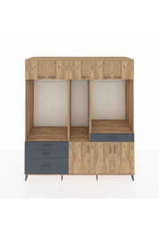 Kronos Dolap 8 Raflı 4 Çekmeceli 3 Askılı 220x59x243 Çam-Çam/Antrasit