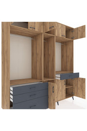 Kronos Dolap 8 Raflı 4 Çekmeceli 3 Askılı 220x59x243 Çam-Çam/Antrasit