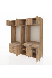 Kronos Dolap 8 Raflı 4 Çekmeceli 3 Askılı 220x59x243 Çam-Çam/Çam