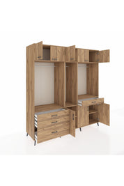Kronos Dolap 8 Raflı 4 Çekmeceli 3 Askılı 220x59x243 Çam-Çam/Çam