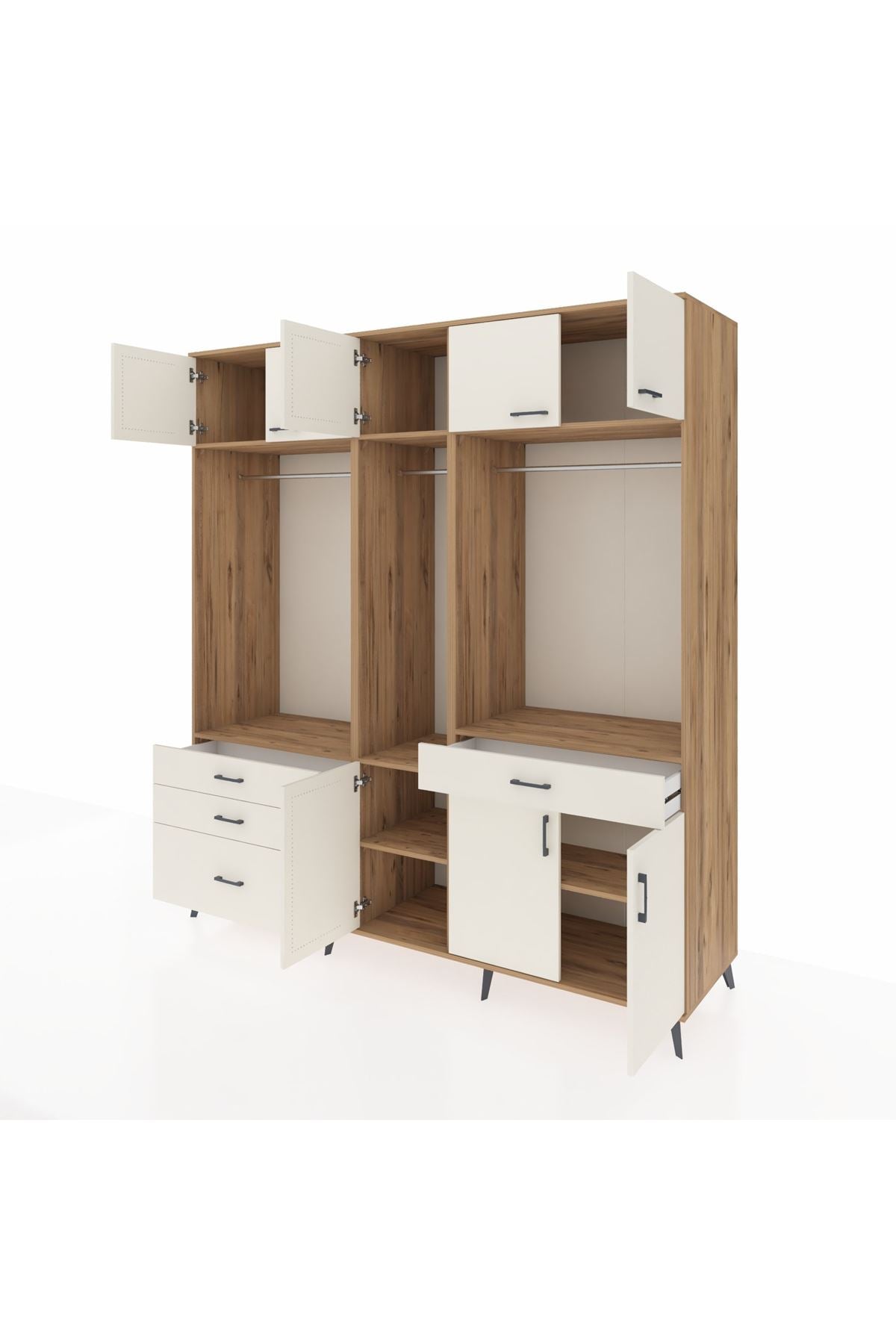 Kronos Dolap 8 Raflı 4 Çekmeceli 3 Askılı 220x59x243 Çam-Aytaşı/Aytaşı