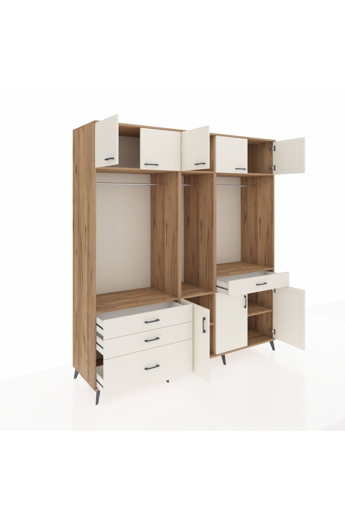 Kronos Dolap 8 Raflı 4 Çekmeceli 3 Askılı 220x59x243 Çam-Aytaşı/Aytaşı