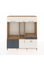 Kronos Dolap 8 Raflı 4 Çekmeceli 3 Askılı 220x59x243 Çam-Aytaşı/Antrasit