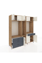 Kronos Dolap 8 Raflı 4 Çekmeceli 3 Askılı 220x59x243 Çam-Aytaşı/Antrasit