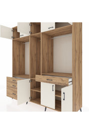 Kronos Dolap 8 Raflı 4 Çekmeceli 3 Askılı 220x59x243 Çam-Aytaşı/Çam
