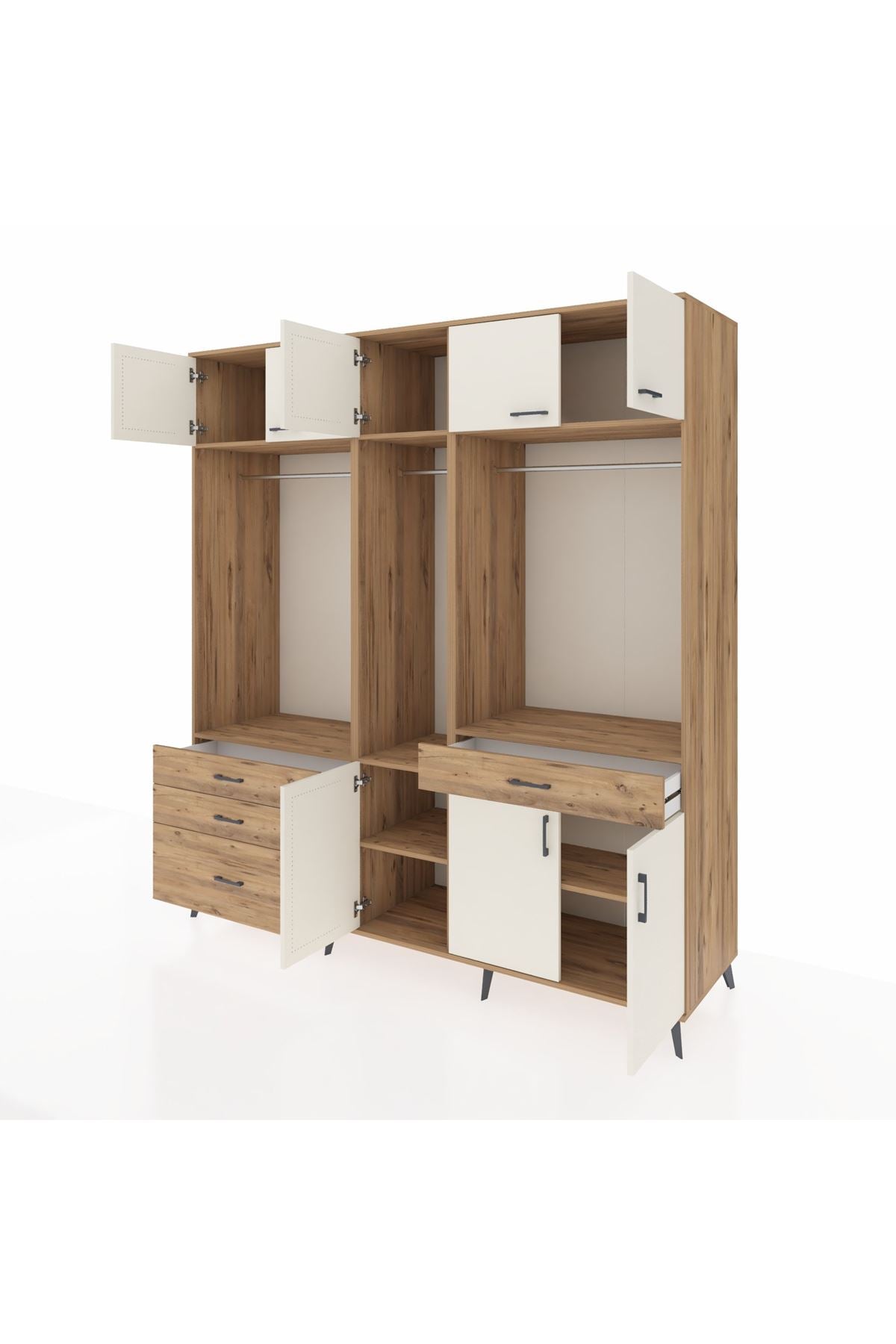 Kronos Dolap 8 Raflı 4 Çekmeceli 3 Askılı 220x59x243 Çam-Aytaşı/Çam