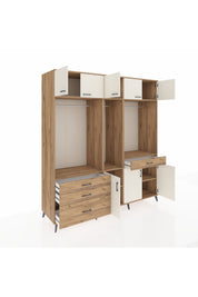 Kronos Dolap 8 Raflı 4 Çekmeceli 3 Askılı 220x59x243 Çam-Aytaşı/Çam