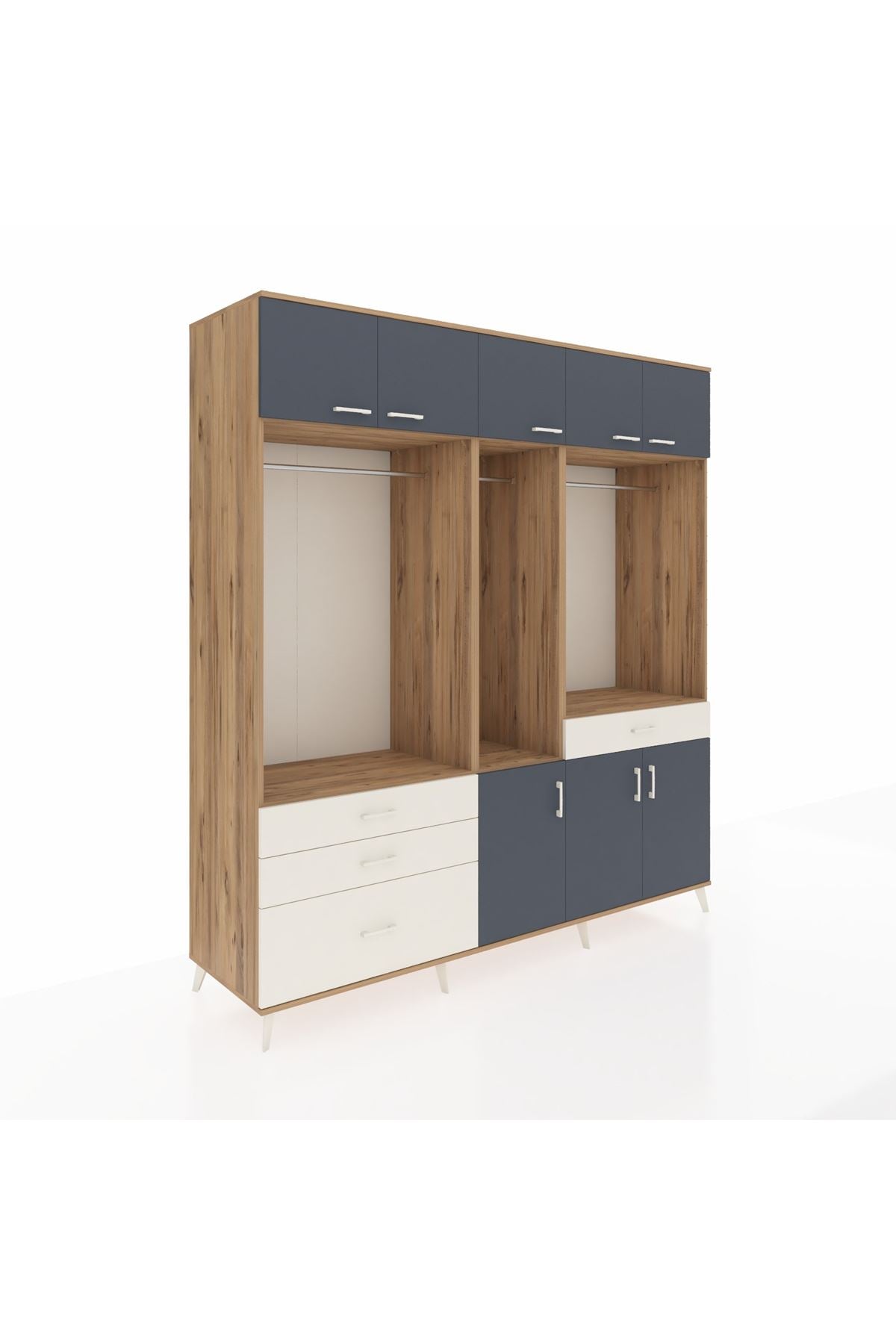 Kronos Dolap 8 Raflı 4 Çekmeceli 3 Askılı 220x59x243 Çam-Antrasit/Aytaşı