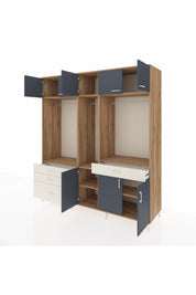 Kronos Dolap 8 Raflı 4 Çekmeceli 3 Askılı 220x59x243 Çam-Antrasit/Aytaşı