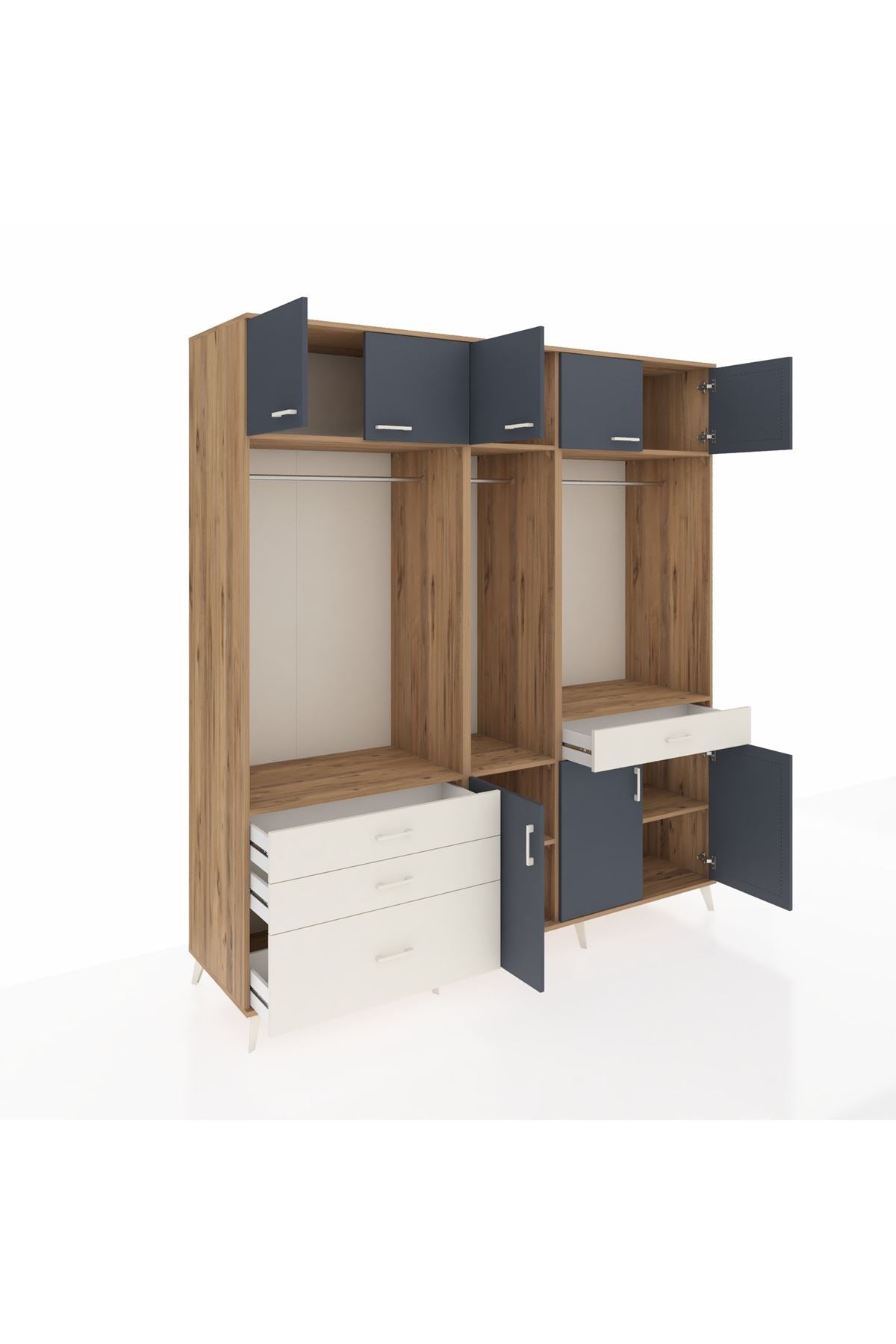 Kronos Dolap 8 Raflı 4 Çekmeceli 3 Askılı 220x59x243 Çam-Antrasit/Aytaşı