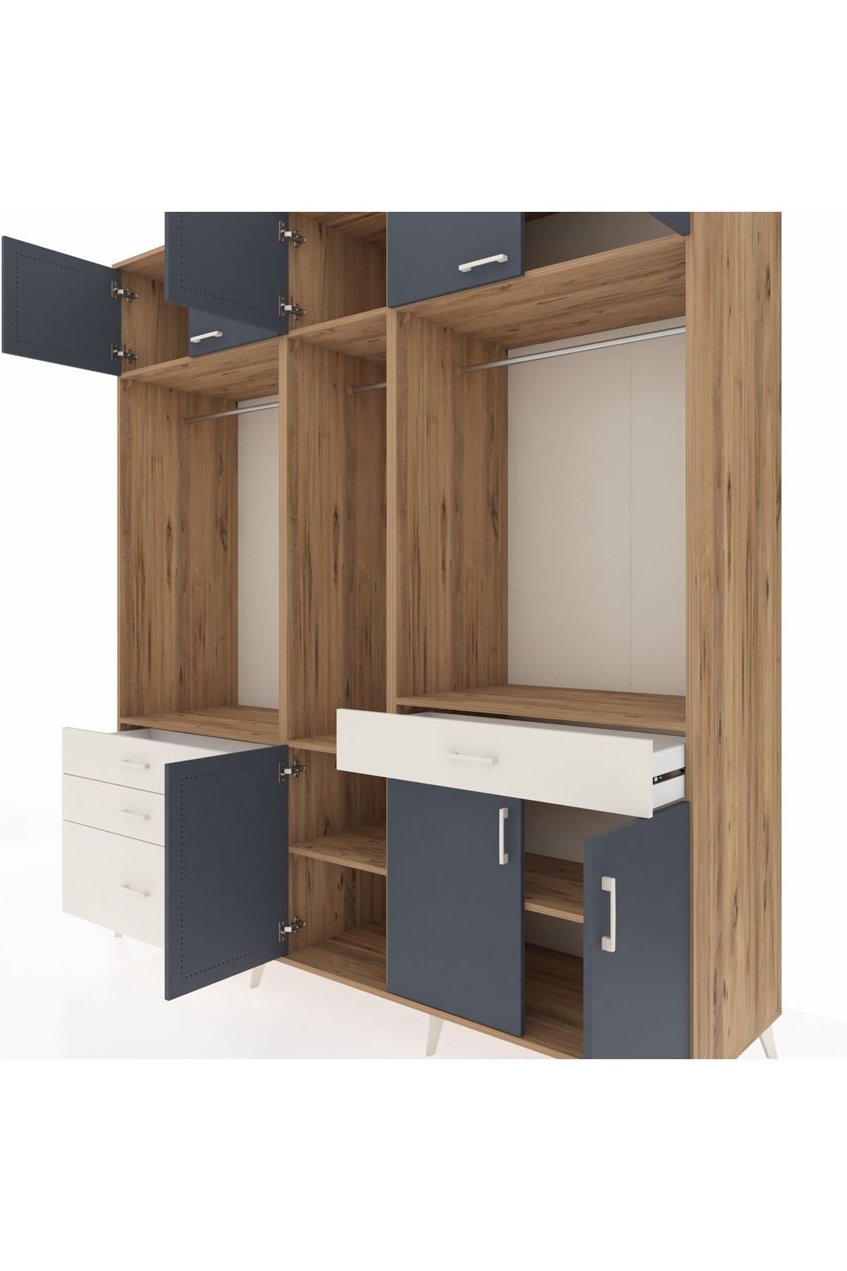 Kronos Dolap 8 Raflı 4 Çekmeceli 3 Askılı 220x59x243 Çam-Antrasit/Aytaşı