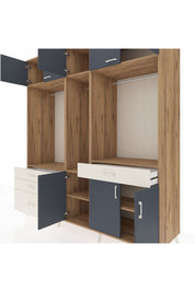 Kronos Dolap 8 Raflı 4 Çekmeceli 3 Askılı 220x59x243 Çam-Antrasit/Aytaşı